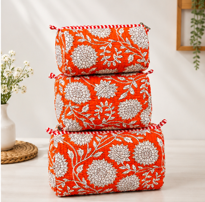 Personalized Quilted Toiletry Bag Set of 3 in jaipur for women