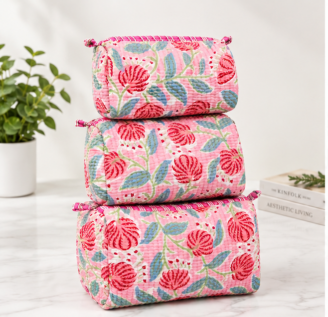 Customized Quilted Toiletry Bag Set of 3 in jaipur