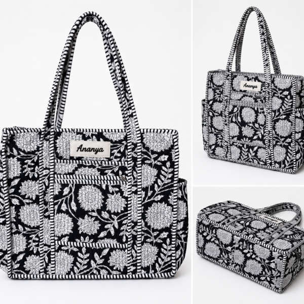 Personalized Hand Block Printed Cotton Tote Bag for Women