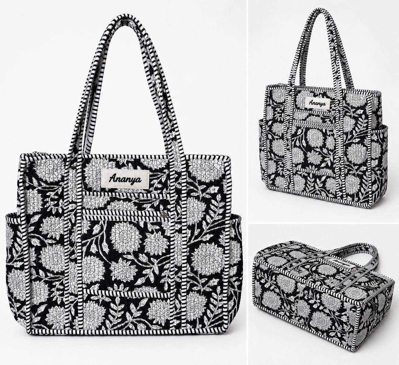 Personalized Hand Block Printed Cotton Tote Bag for Women